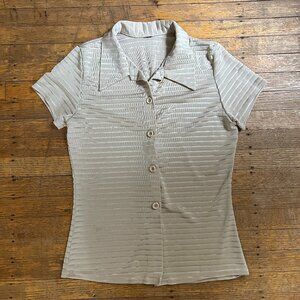 *SOLD ELSEWHERE* Beige White Blouse Button Up Size XS/S